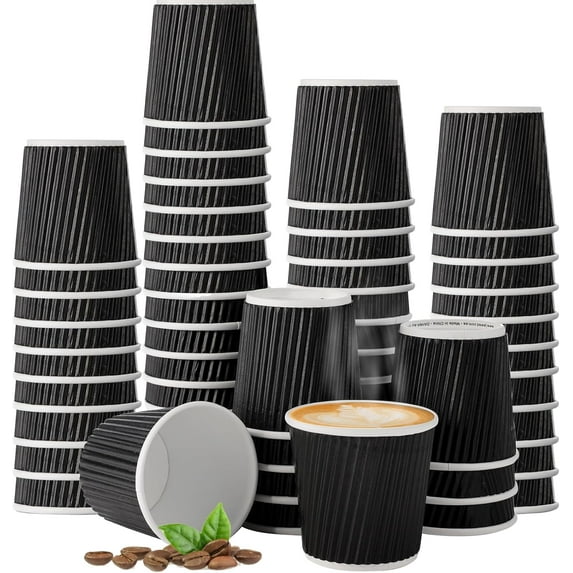 200 Pcs 4oz Paper Espresso Cups Ripple Wall Hot Cups For Coffee Disposable Coffee Cup Paper Hot/Cold Drinking Cups for Party, Picnic, Travel and Events (Black)