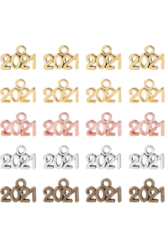 200 Pcs 5 Colors 2021 Year Charms Symbol Year Pendant Charms for Jewelry Making Necklace Bracelet Earrings 1 Box