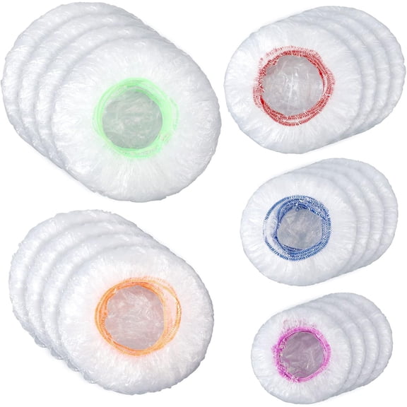 200 Pcs 5 Size Plastic Bowl Covers Bulk, Reusable Plastic Wrap for Food Sourdough Bread Baking Rising, Elastic Reusable Food Covers for Leftovers Family Outdoor Picnic(Vivid Colors)