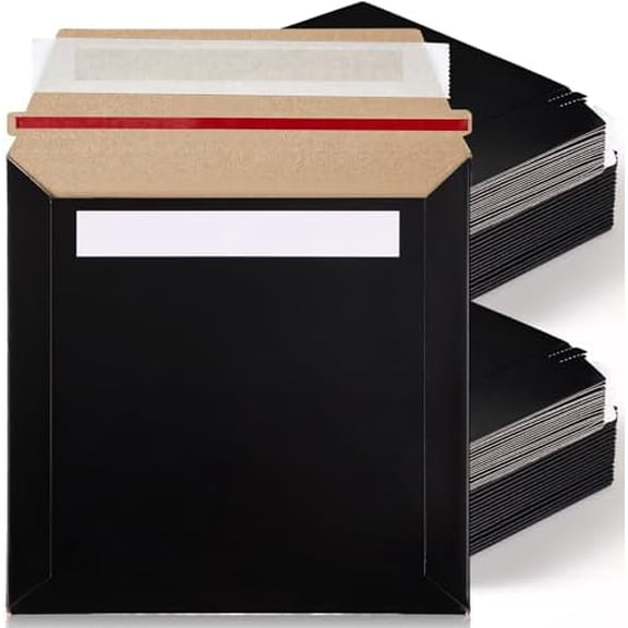 200 Pcs 6 x 6'' Rigid Mailers 400 GSM Keep Flat Cardboard Mailers Shipping Cardboard Envelopes Disc DVD CD Envelopes with Self Adhesive Flap and Tear off Strip for Mailing Photo (Black)$$Office