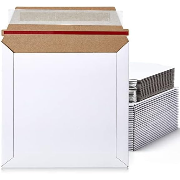200 Pcs 6 x 6'' Rigid Mailers 400 GSM Keep Flat Cardboard Mailers Shipping Cardboard Envelopes Disc DVD CD Envelopes with Self Adhesive Flap and Tear off Strip for Mailing Photo (White)$$Office