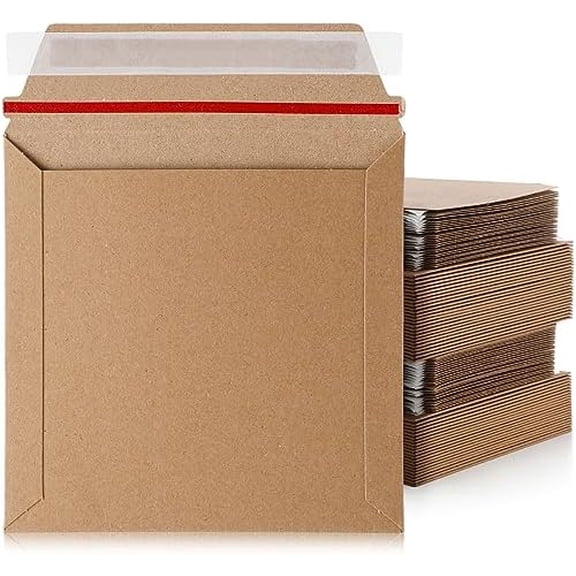 200 Pcs 6 x 6'' Rigid Mailers 400 GSM Keep Flat Cardboard Mailers Shipping Cardboard Envelopes Disc DVD CD Envelopes with Self Adhesive Flap and Tear off Strip for Mailing Photo (Brown)$$Office