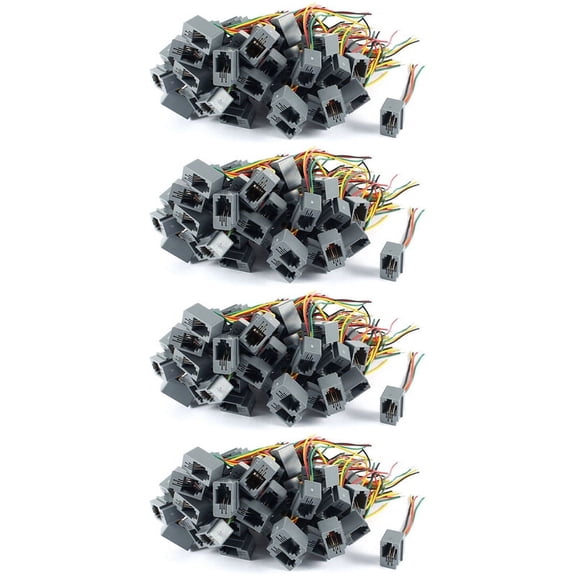 200 Pcs 616E 4P4C RJ9 Female Telephone Connector Adapter W 4 Wires 8cm,200 x 4P4C RJ9 Telephone Cable,Gray