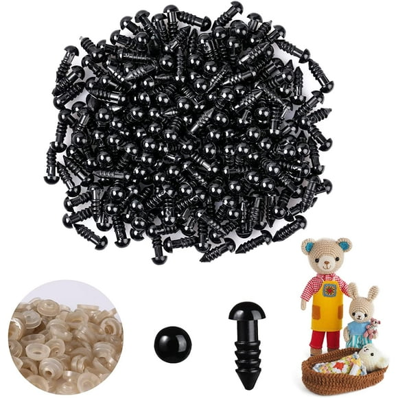 200 Pcs 6mm Plastic Black Safety Eyes for Amigurumi Craft Eyes Stuffed Animals Eyes with Washers