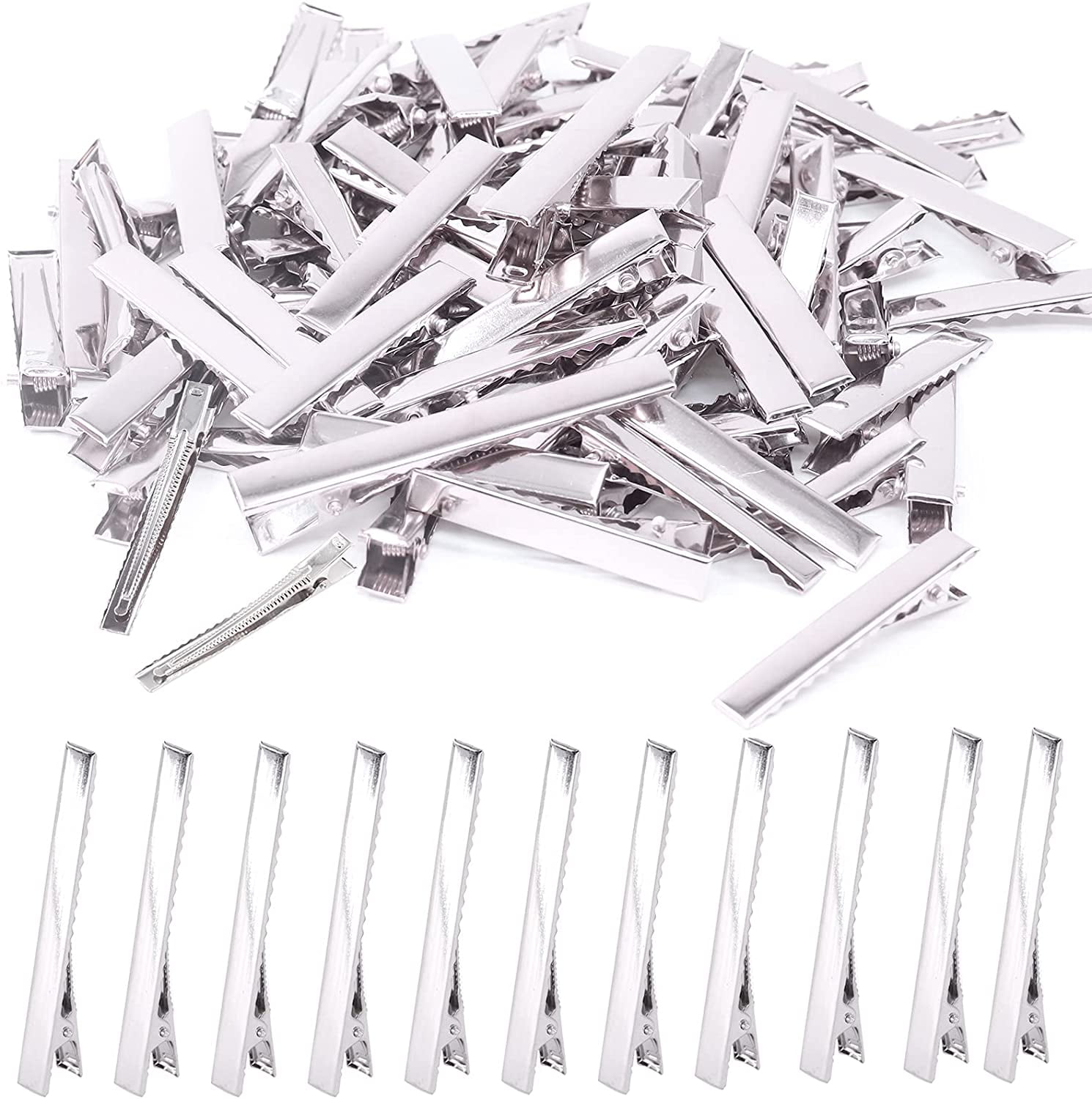 200 Pcs 7.5 cm Silver Alligator Hair Clip, Metal Hair Bow, Flat Top