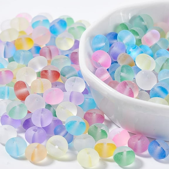 200 Pcs 8mm Matte Glass Beads 10 Colors Round Frosted Transparent Mystic Aura Aurora Bead Shimmer Flash Moonstone Loose Beads for Necklace Jewelry Making for DIY