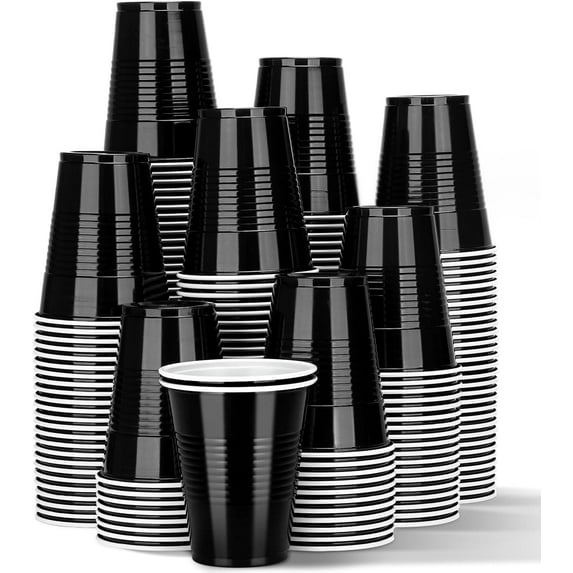 200 Pcs 9 oz Disposable Black Plastic Cups for Party,graduation Shot Cups,drinking Plastic Cocktail Tumbler for Coffee Water Beverage Tea Juice Birthday Party Wedding Barbecues Picnics(Black)