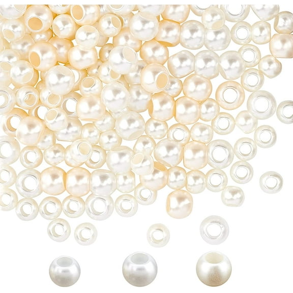 200 Pcs Acrylic European Beads Imitation Pearl Large Hole European Beads Rondelle Spacer Beads for DIY Jewelry Making