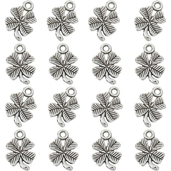 200 Pcs Alloy Clover Charms Antique Silver Plants Charms Four Leaf Clover Charms Tibetan Style Vintage Pendant Charm for Jewelry Making Bracelets Necklaces Bulk