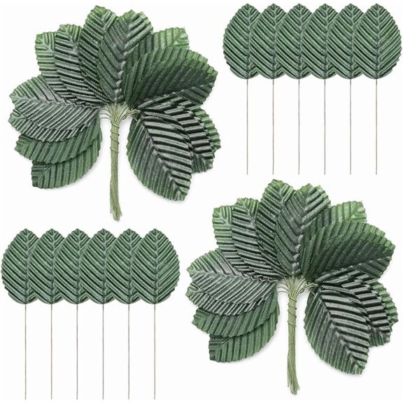 200 Pcs Artificial Leaves, DIY Corsage Single Leaf Crafts with Stems Fake Green Leaves Floral Accents for Wedding Decor Flower Bouquet Wreaths (Dark Green)