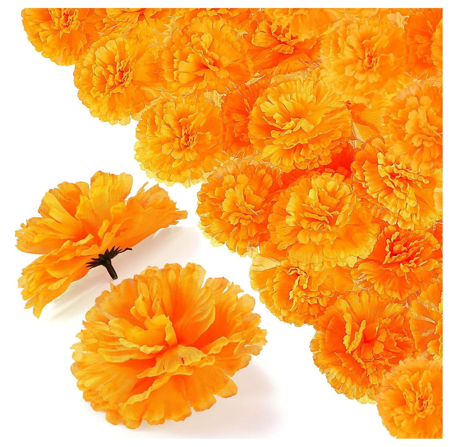 200 Pcs Artificial Marigold Flowers 3.5 Inch Day of The Dead Silk