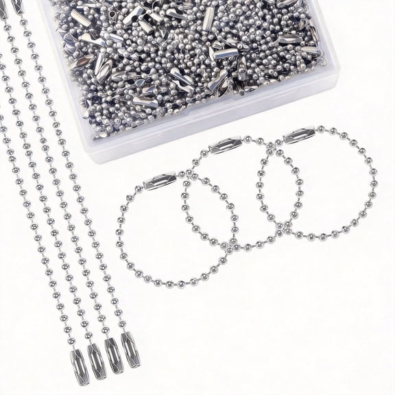 200 Pcs  Ball Bead Chain with Connector Clasp 2.4mm Beaded Metal Chains 5.9 Inch Long for Jewelry Making Keychains and DIY Crafts Silver