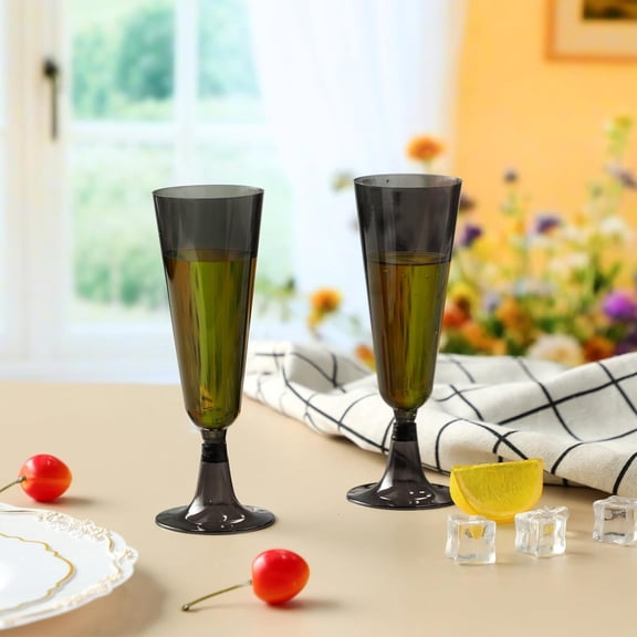200 Pcs Black Champagne Flutes Disposable Bulk 5 oz Clear Toasting Glasses Plastic Champagne Glasses High Stem Cocktail Cup for Wedding Birthday Anniversary Party Halloween