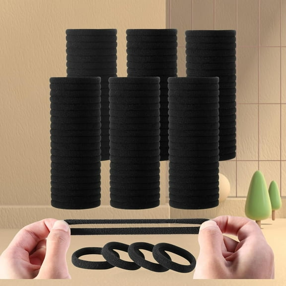 200 Pcs Black No Damage Hair Ties for Women Thick Hair, Large Soft Seamless Nylon Cloth Fabric Elastic Hair Ties Ponytail Holders Hair Elastics Hair Band,Women ChristmasGift