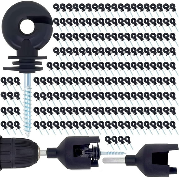 200 Pcs Black Electric Fence Insulator Screw-in Insulator Fence Ring Post Wood Post Insulator and 2 Pc Free Insulator Socket Tool (Grid System Accessories for Animal Husbandry Electronic)