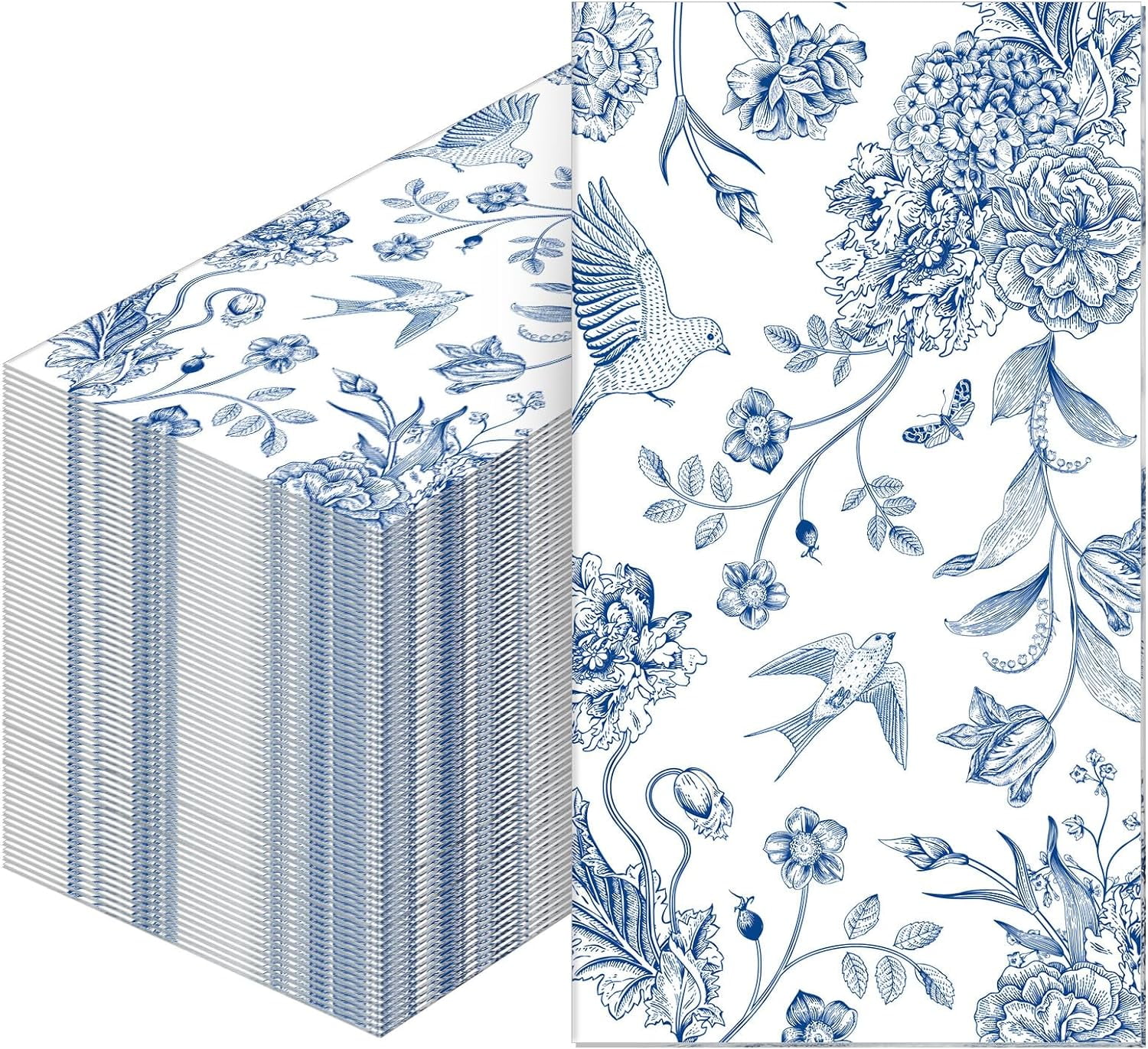 200 Pcs Blue Floral Paper Napkins Disposable Hand Towels for Bathroom Guest Decorative Napkins Paper for Bathroom Shower Toilet Powder Room Holiday Wedding Bridal Tea Party