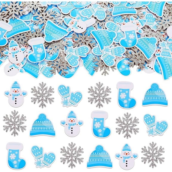 200 Pcs Blue Winter Wonderland Confetti, Silver Snowflake Table Scatters for Birthday Baby Bridal Shower Wedding Anniversary Party Decorations Supplies