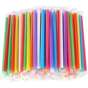 [200 Pcs] Boba Smoothie Individually Wrapped Straws - Jumbo Large Plastic Disposable Bubble Tea Milkshake Colorful Drinking Straws9.5" long and 0.43" Diameter