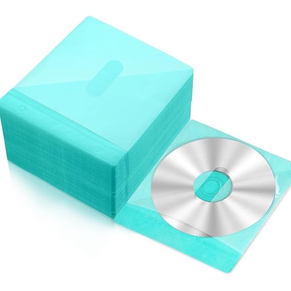 200 Pcs CD DVD Sleeves Double Sided Plastic Clear Refill, Green