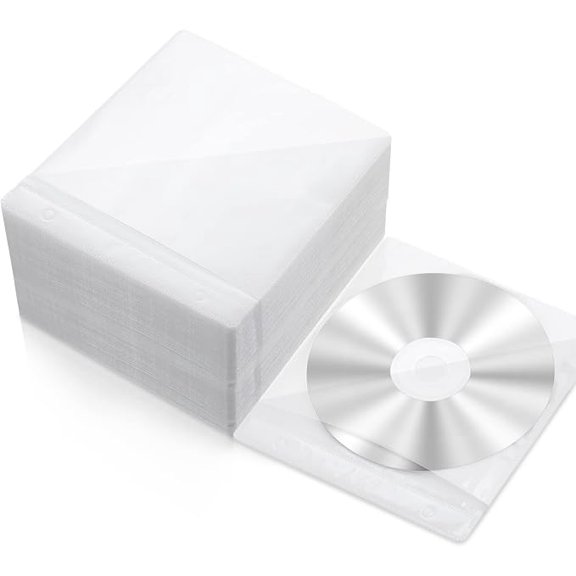 200 Pcs CD DVD Sleeves Double Sided Plastic Clear Refill, White