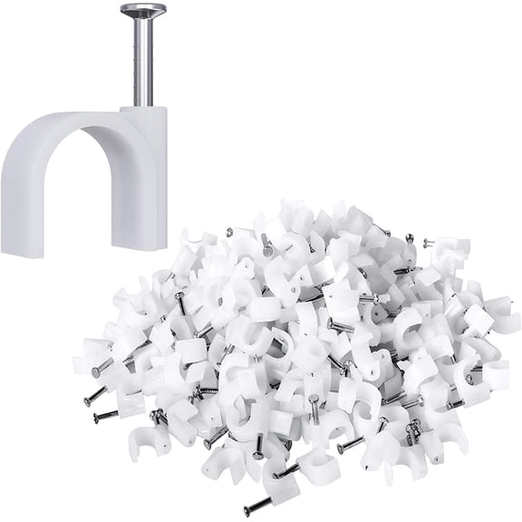 200 Pcs Cable Clips Nail in, Cord Clips Ethernet Cables Wire Wall Clips Cable Straps Cables Tacks Cable Nails Coax Cable Clips Cable Management for Speaker 7mm Cat6 - White