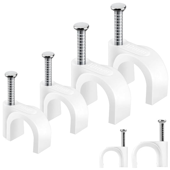 200 Pcs Cable Clips & Wire Clips,8mm/10mm Cable Clamps,Cord Clips,Tacks Cable Nails,Cable Cord Holder - for Ethernet Cables,Speaker Wire, Electrical Wire,Coax Cable,Wall Cord Management