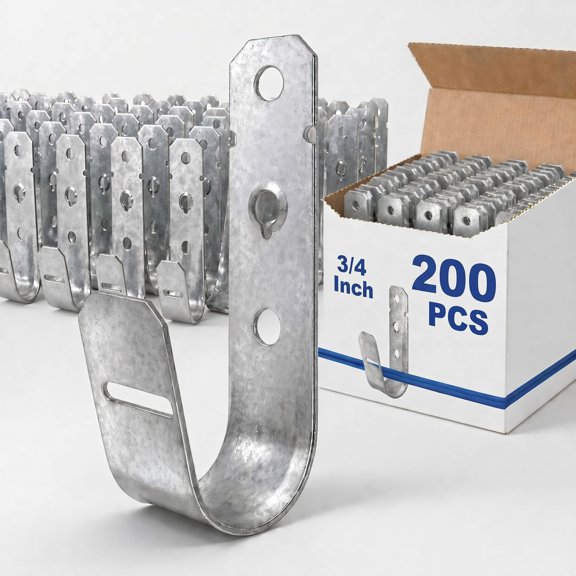 200 Pcs Cable Support J-Hook, 3/4 Inch Metal Garage Hooks for Hanging, Heavy Duty Network for Cable and Wire Management Wall Attaching J Utility, G60 Galvanized Steel, Silver