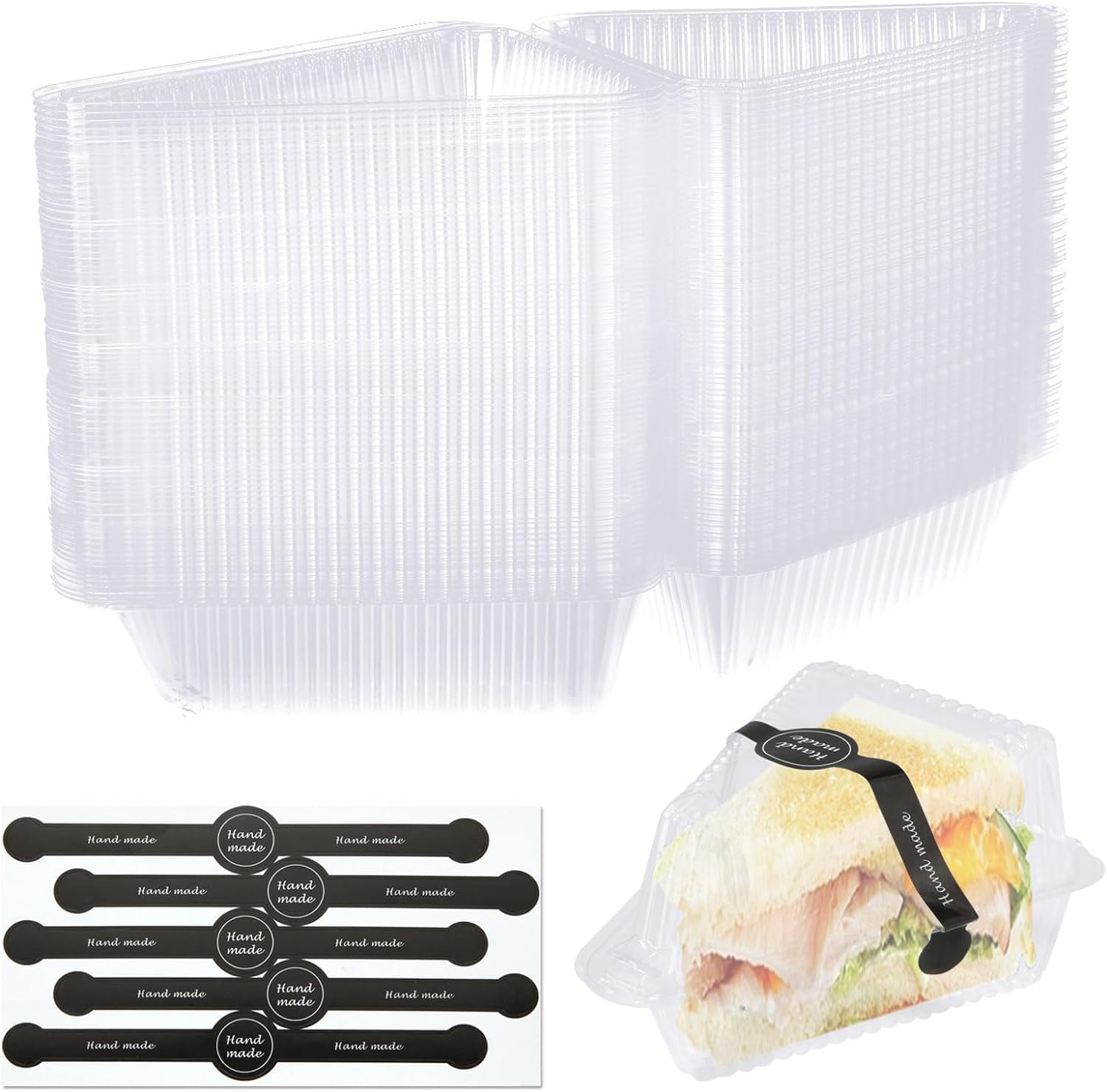 200 Pcs Cake Slice Containers with Lids Clear Plastic Hinged