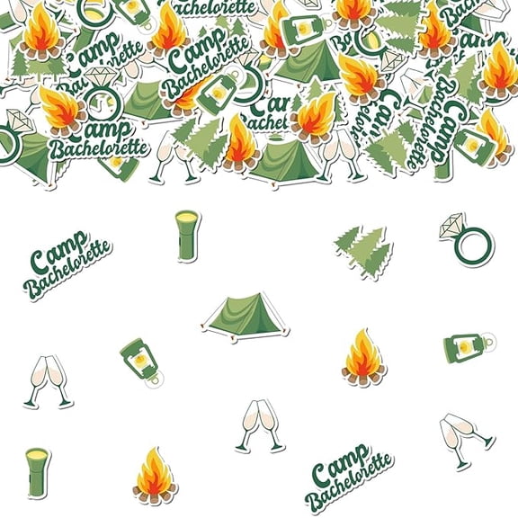 200 Pcs Camp Bachelorette Party Decoration Camp Theme Bachelorette Confetti Green Double-Sided Printing Ring Tent Champagne Confetti for Camping Party Mountain Hiking Bachelorette Party Favors