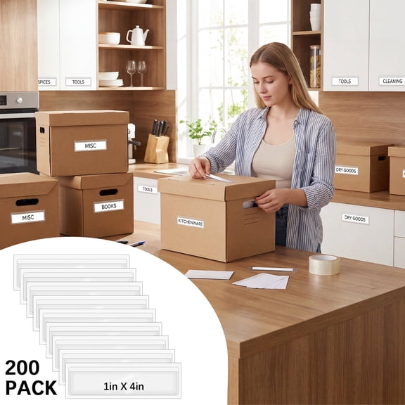 200 Pcs Self Adhesive Index Card Pockets with Blank Paper for Office Home Organization