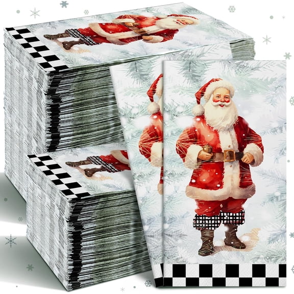 200 Pcs Christmas Napkins Disposable Hand Towels for Bathroom 2 Ply Santa Claus Decorative Paper Guest Towels Black and White Bathroom Guest Napkins Xmas Party Supply for Holiday Baby Shower
