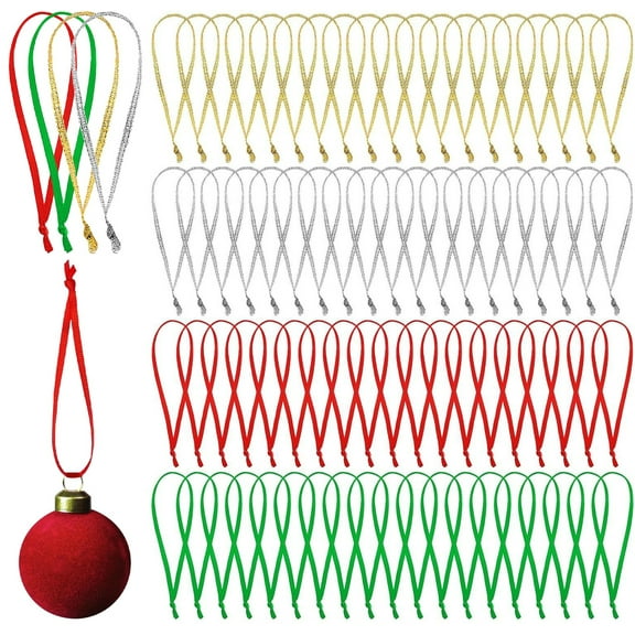 200 Pcs Christmas Ornament Ribbon Hangers,Bexikou 4 Colors Hand Tied Ornament Ribbon Loops,Ornament Hangers for Ornaments Christmas Tree Hanging Decoration