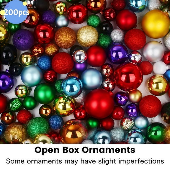 200 Pcs Christmas Ornaments Bulk Pack, Extra Shatterproof Ball Set for Giant Xmas Tree, Sparkly Holiday Decorations