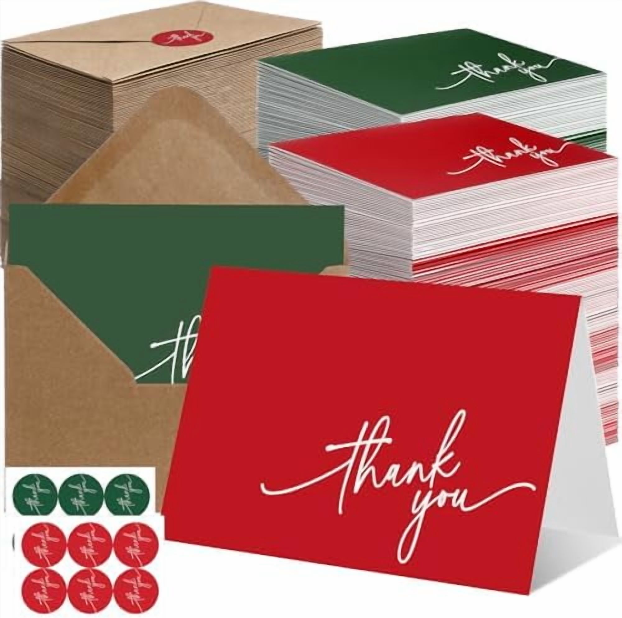 200 Pcs Christmas Thank You Cards with Kraft Envelopes and Stickers ...