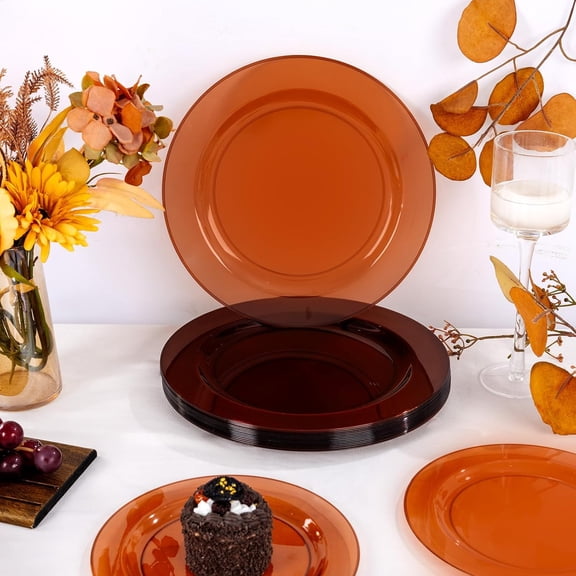 200 Pcs Clear Brown Plastic Plates - Elegant Disposable Plastic Party Plates Include 100 Dinner Plate 10’’ and 100 Dessert Plate 7’’ Perfect for Birthday, Party & Wedding