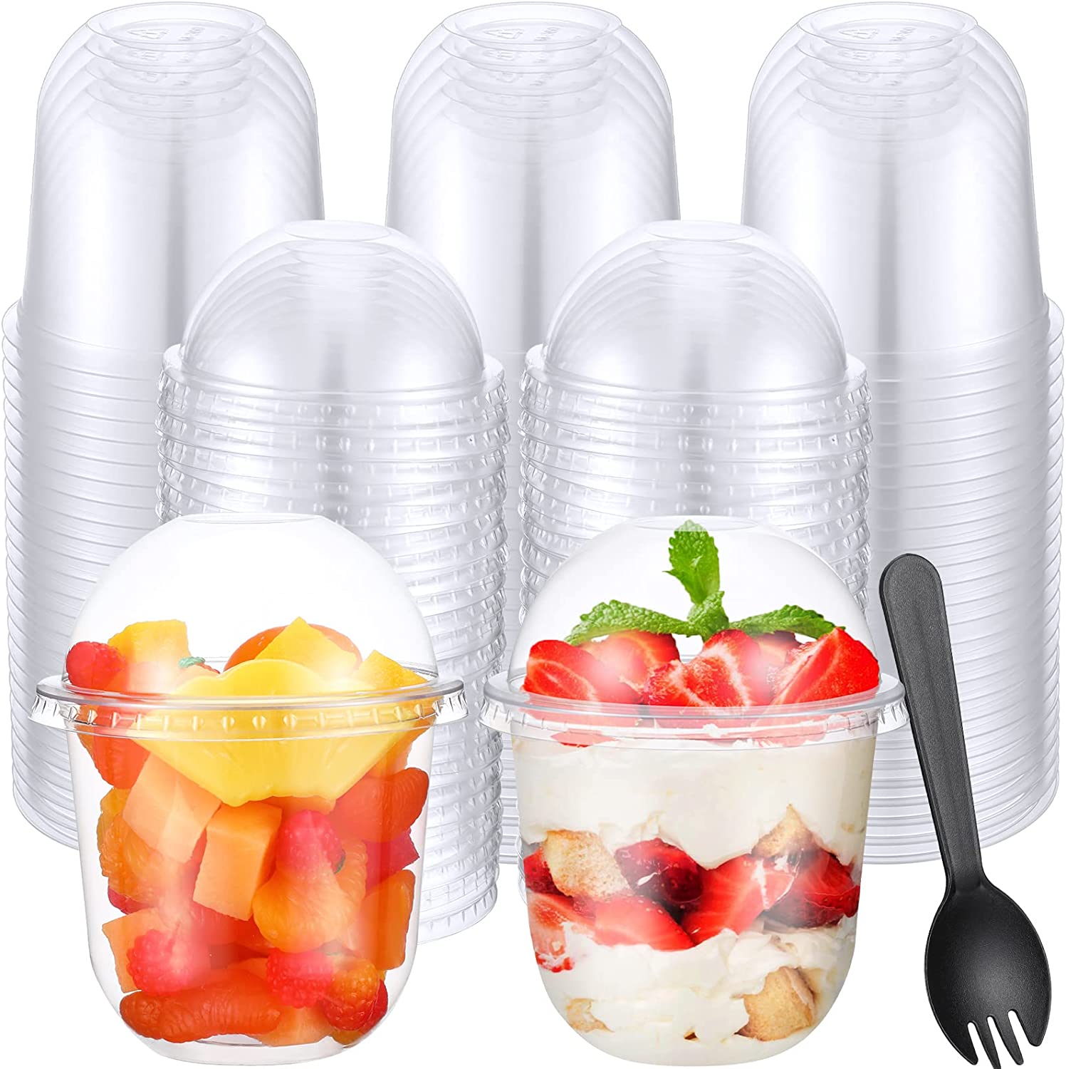 200 Pcs Clear Plastic Cups with Dome Lids - Perfect for Yogurt Parfaits ...