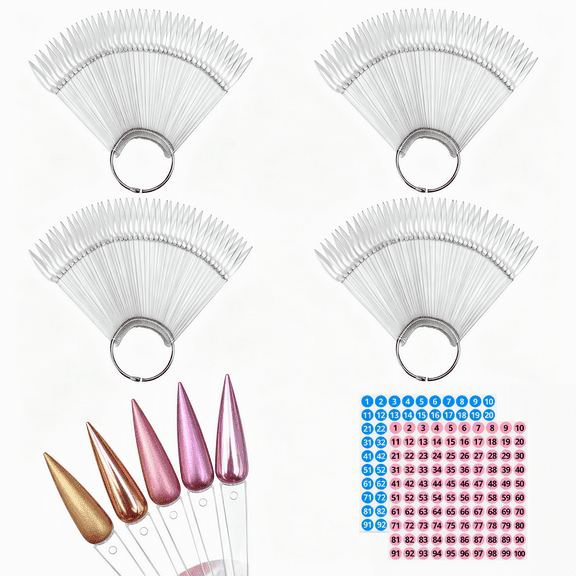 200 Pcs Clear Stiletto Nail Swatch Sample Sticks with Rings and 1-100 Number Stickers, Plastic Display Sticks for Polish Dip Powder