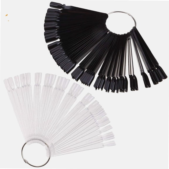 200 Pcs Clear and Black Fan-shaped Nail Swatch Sticks Nail Polish Display Board False Nail Art Practice Sticks With Metal Screw Split Ring