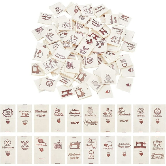 200 Pcs Clothing Size Labels 20 Styles Cotton Sewing Labels with Patterns Embroidered Label Size Labels Tags for DIY Textile Knitting Sewing and Garment Decoration Khaki DIY
