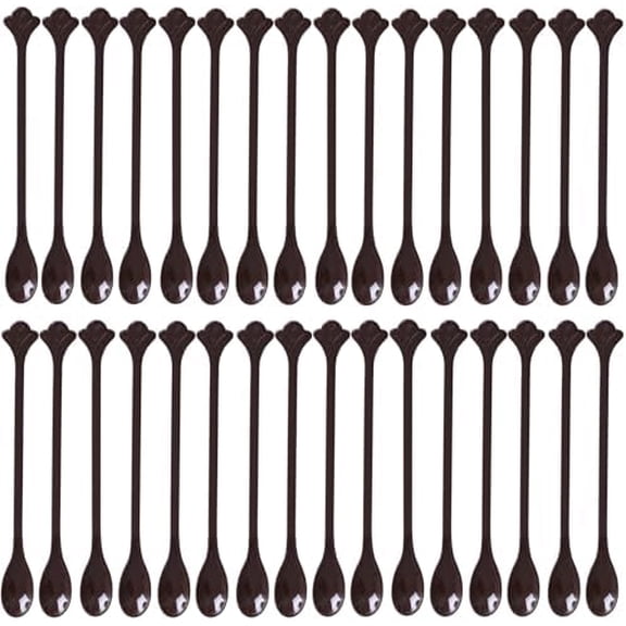 200 Pcs Coffee Cocktail Stirrer Stick Spoon Disposable Plastic Mini Stir Cup Drink Kitchen Dining Coffee Tea Spoon, Utensils Accessories Bar Restaurant, Brown