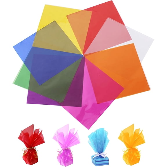 200 Pcs Colored Cellophane Sheets, Cellophane Wrap Paper Color Cello Sheets for Crafts(7.5x7.5 Inches)