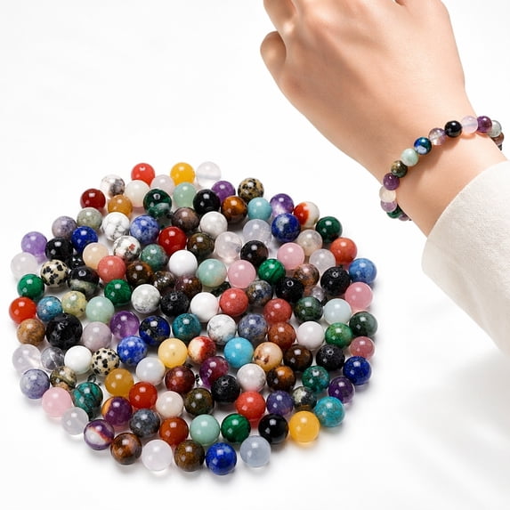 100 Pcs Crystal Beads,Topboutique Natural Stone Beads,Round Gemstone Beads,8mm Multicolor Beads,Loose Beads for DIY Jewelry Bracelet Making