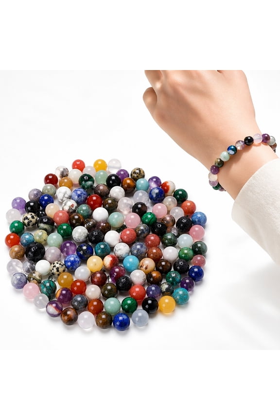 100 Pcs Crystal Beads,Topboutique Natural Stone Beads,Round Gemstone Beads,8mm Multicolor Beads,Loose Beads for DIY Jewelry Bracelet Making