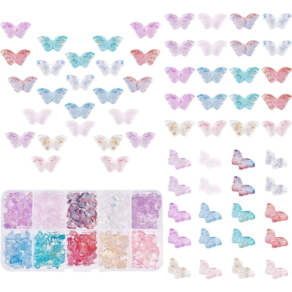 200 Pcs Crystal Butterfly Beads 10 Colors Glass Transparent Butterfly Bead Charm Spray Painted Glass Beads