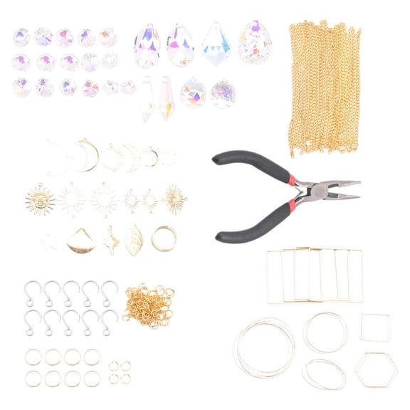 200 Pcs Crystal ,Sun Catchers with Crystals,Craft Kits for Adults, Rainbow Maker, Prism, Pendants Gold