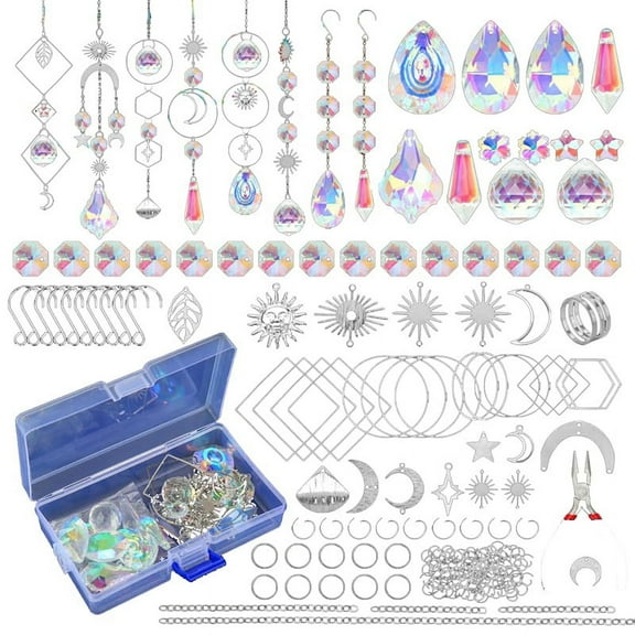 200 Pcs Crystal ,Sun Catchers with Crystals,Craft Kits for Adults, with Rainbow Maker, Prism, Pendants Silver