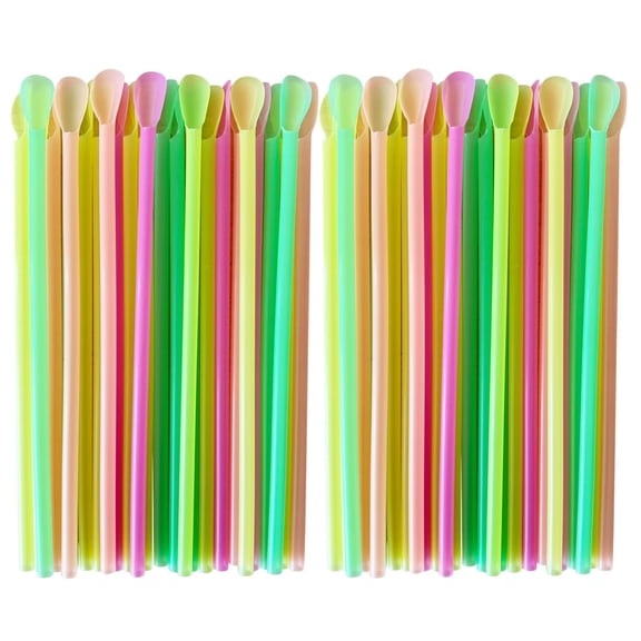 200 Pcs Disposable Drinking Straws, Snow Cone Spoon Straws, Flexible Plastic Straws, Shaved Ice Straws with Spoon for Milkshakes Bubble Tea Ice Cream (Colorful) 7.9"x0.24"