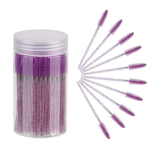 200 Pcs Disposable Mascara Wands, Crystal Eyebrow Spoolies Brush for Eyelash Extensions,Purple Lash Brushes with Container