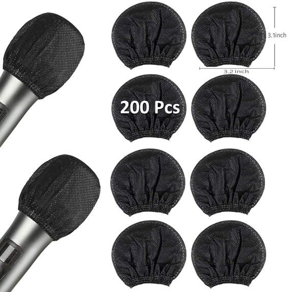 200 Pcs Disposable Microphone Cover Non-Woven Handheld Microphone Windscreen Protective Cap for Recording Room, KTV and Any Shared Environment (Black)