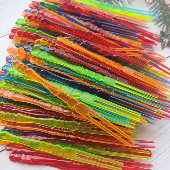 200 Pcs Disposable Plastic Fruit Forks Cocktail Sticks Plates Picks Cake Fork Dessert Forks Drinks Stirrers 4 inch Toothpicks Fork Salad Forks for Home Party Supplies (Multicolor)